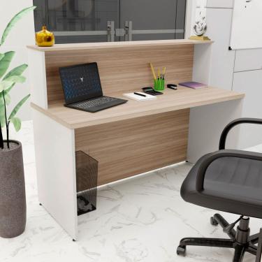 Imagem de Balcão Atendimento Recepção Consultório 140x60cm Carvalho / Branco