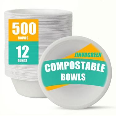 Imagem de Taças de papel compostáveis JINVOGREEN 12 onças (500 unidades) brancas
