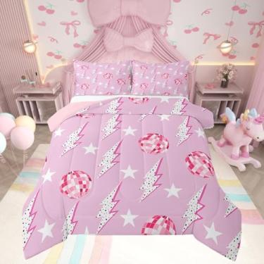 Imagem de Conjunto de edredom feminino Western Cowgirl, tamanho casal, bola de discoteca, estrela, flash, decoração de quarto de meninas e mulheres, edredom geométrico, ponto geométrico, patchwork, enchimento