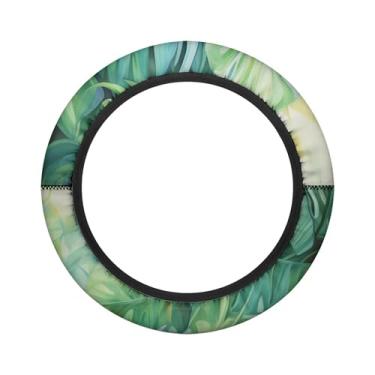 Imagem de Knextrepoy Capa de volante para carrinho de golfe Tropical Leaves ajuste universal 35 cm poliéster verde