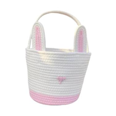 Imagem de Nishiyuenyi Cesto de Páscoa Ovos de Páscoa Bolsa de Tecido à mão Corda para meninos Festa infantil infantil, Rosa