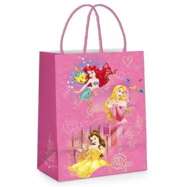 Imagem de Sacola para Presente Princesas G 32x26,5x13 cm 10 un Cromus Alça de Cordão