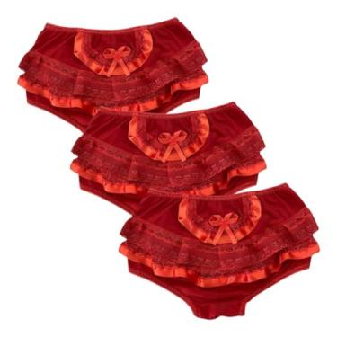 Imagem de Calcinha Infantil Bunda Rica Forro 100% Algodão com Babados e Bordado em Renda (BR, Idade, 6 Meses, 12 Meses, 3, Vermelho)
