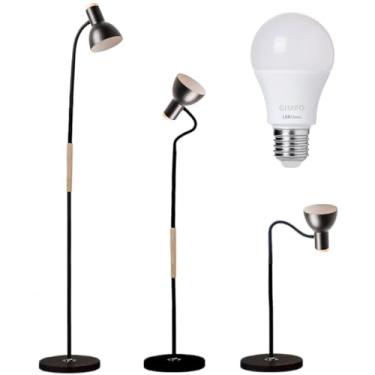 Imagem de Gimpo, Luminária Piso Chão Coluna 155cm Flexível Metal Gimpo KJTD-721-PRETO + 1 Lâmpada 12W LED Bivolt