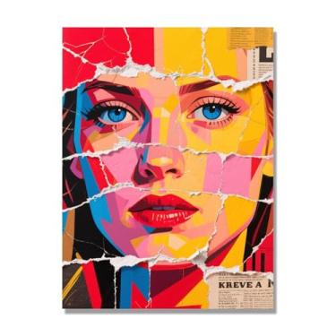 Imagem de NHLDZYH Imagem de rosto de mulher colorida abstrata, pôster estético de arte de retrato feminino, decoração de parede moderna para sala de estar e escritório. A55. 80 x 105 cm-31,5 x 41,3 pol sem