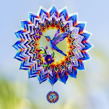 Imagem de OFEWPAGA Cata-Vento Em Forma De Beija-Flor, Cata-Ventos Suspensos Para Decoração Jardim, Escultura Vento 3D Aço Inoxidável 12 Polegadas Interna/Externa