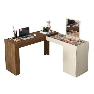 Imagem de Escrivaninha de Canto com Penteadeira Paris Freijó/Off White - Fênix -