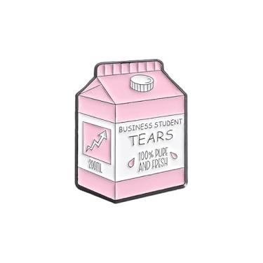 Imagem de Broche de caixa de leite fofo para mulheres homens novidade desenho animado negócios estudante lágrimas 100% pura e fresca letra criativa engraçada rosa esmalte broche chapéu bolsa mochila alfinetes