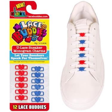 Imagem de Lace Buddies - Pingentes de renda para tênis da uLace - Pacote com 12 peças, Emoji de coração, escarlate e azul royal, Heart