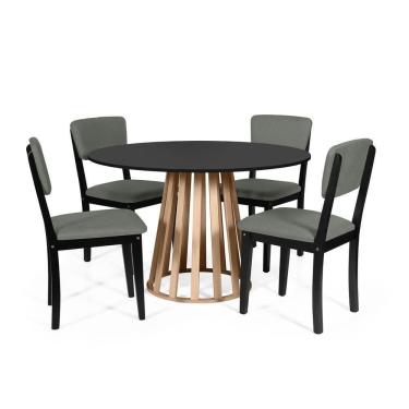 Imagem de Mesa De Jantar Redonda Gabi Pret/jade Com 4 Cadeiras Estofadas Ella Preto/cinza