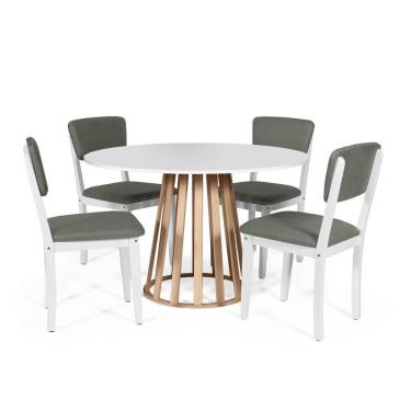 Imagem de Mesa De Jantar Redonda Gabi Bran/jade Com 4 Cadeiras Estofadas Ella Branco/cinza