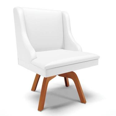 Imagem de Cadeira Estofada Para Sala De Jantar Base Giratória De Madeira Lia Sintético Branco - I...