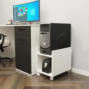 Imagem de Móvel para CPU Preto com Rodízios e Nobreak Mdf para Escritório Home O