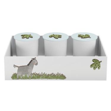 Imagem de Trio de Potes e Bandeja Kit Higiene MDF Safari Zoo - Neném na Nuvem, A