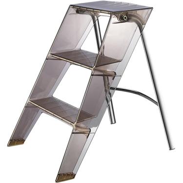 Imagem de Escada Dobrável Plataforma Multiuso Portátil Transparente Escada De Pedal De Três Etapas Para Exibição De Vasos De Plantas De Escritório, Grey