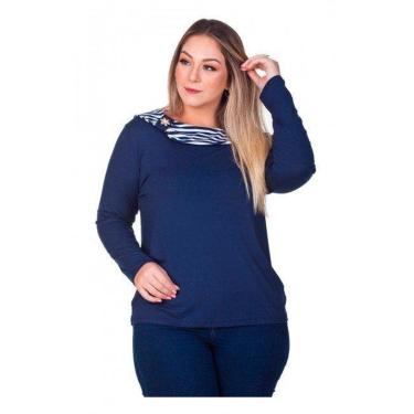 Imagem de Blusa Manga Longa Malha Visco Gola Listrada com Detalhe e Aplique de Flor-Feminino