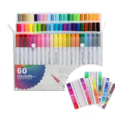 Imagem de Kit Caneta Brush Pen 60 Cores Duas Pontas Pincel Lettering - Generica