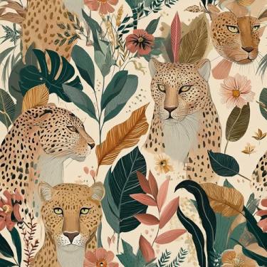 Imagem de Papel de parede com folhas exuberantes e flores vibrantes autoadesivo à prova d'água removível vinil removível fácil de retirar papel de contato para sala de estar quarto armários 45 x 300 cm