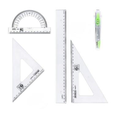 Imagem de Conjunto Escolar - Inclui RéGua Transparente de Geometria MatemáTica, Transferidor, Compasso(Verde 5 pçs)