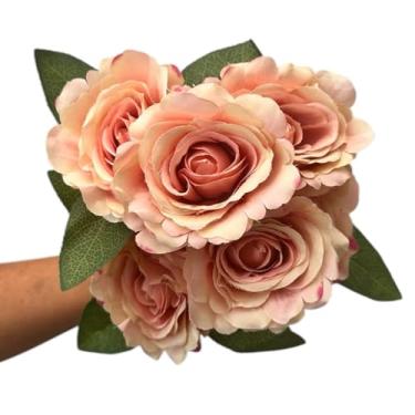 Imagem de Kit 3 Buquês de Rosas Grandes Com 7 Flores Artificiais Decoração (Salmão)