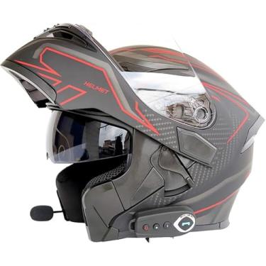 Imagem de Capacete De Moto Flip Up Bluetooth Modular Capacete De Motocicleta Integral Aprovado Pela Dot/Ece Antiembaçante Duplo Viseira Solar Forro Interno Removível Bike Cruiser Cho, C, M=(57~58CM)