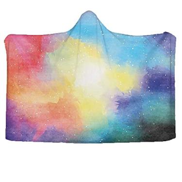 Imagem de Espaço sideral grande cobertor com capuz vestível, nebulosa aquarela colorida galáxia estrelas universo sonho cosmos arte celestial, cobertor vestível para sofá bebê crianças homens mulheres, L 203 x
