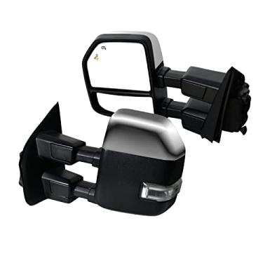 Imagem de AERDM Novo par de tampa cromada de espelho de reboque com sensor de temperatura para Ford Super Duty F-250 F-350 F-450 F-550 caminhonete 2017 2018 2019 com ponto cego com seta e lâmpada auxiliar