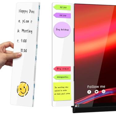 Imagem de Crpich Quadro grande de acrílico para monitor – 33,5 cm x 8,4 cm, pacote com 2 suportes adesivos brancos seguros para tela para computador, material de escritório doméstico