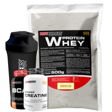 Imagem de Kit Whey Protein Baunilha 500g + Power Creatina 100g + BCAA 4.5g 100g + Coqueteleira - Bodybuilders