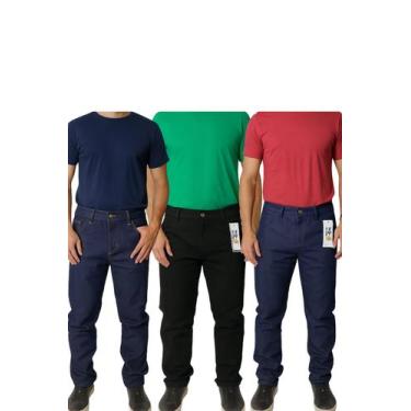 Imagem de Kit 3 Calça Jeans Masculina Tradicional Para Trabalho Reta Serviço com