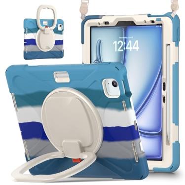 Imagem de MEEgoodo Capa para iPad Air 5ª geração 11 polegadas 2022 2020/iPad Pro M2 11 polegadas 4ª/3ª/2ª/1ª geração 2022 2021 2020 2018 com porta-lápis, suporte e alça para crianças, azul colorido