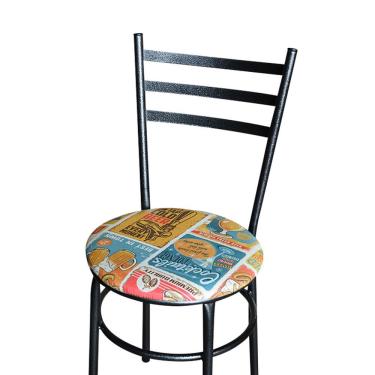 Imagem de Conjunto 4 Cadeiras Para Cozinha Epoxi Preta Craqueada Assento Floral Happy Hour