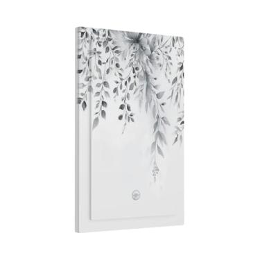 Imagem de Xuejiaku Placa de cobertura para interruptor de luz, cinza, branco, folhas de eucalipto, planta floral vintage, 1 gangue em branco, sem dispositivo, capas de tomada decorativas, placa de parede