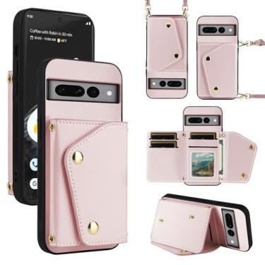 Imagem de Dibosom Capa carteira de luxo para Google Pixel 7 Pro 5G com 5 compartimentos para cartão fina e alça de ombro, suporte para cartão de crédito para Pixel7Pro Pixel7 XL Seven 7Pro 6,7 ouro rosa