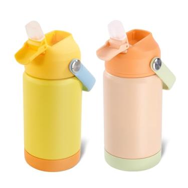 Imagem de Kerilyn Garrafa de água infantil de 340 g, pacote com 2, garrafa de água isolada de aço inoxidável, copos infantis com canudos à prova de vazamento, garrafas de água infantis para meninos e meninas