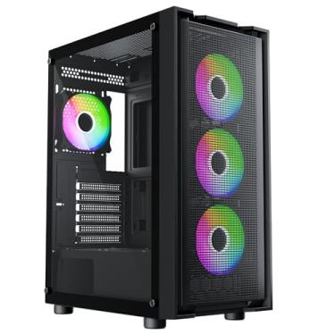 Imagem de Sevenhero E621 ATX Capa de PC torre média, painel frontal de malha, lado de vidro temperado, E/S pronta para tipo-C, suporta ventoinhas de 8 x 120 mm, radiador de 360 mm, GPU de 340 mm, filtros