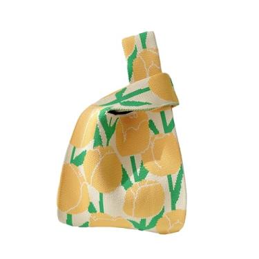 Imagem de Anopo Bolsa tulipas japonesa com nó para mulheres, mini bolsa floral, bolsa de crochê, manga de pulso, bolsa de nó amarela