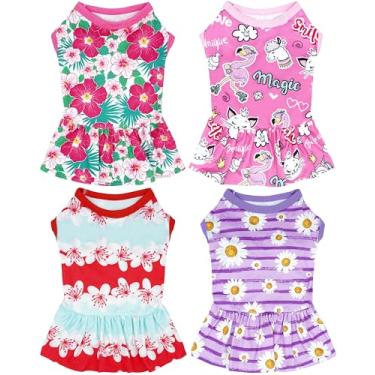 Imagem de JpGdn 4 peças de vestidos de cachorro grande, camisetas para cães 3GG, meninas, rosa, roxo, vermelho, roupas de verão, roupas para animais de estimação, vestido de verão floral, margarida, unicórnio