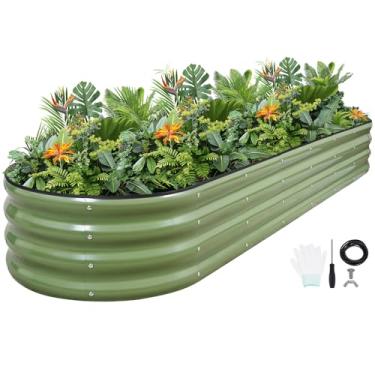 Imagem de G GOOD GAIN Canteiros de jardim elevados – Kit de caixas de plantador galvanizadas de 2,4 x 0,6 x 0,3 m com fita protetora, luvas e ferramentas | Cama elevada de metal oval para jardinagem de legumes