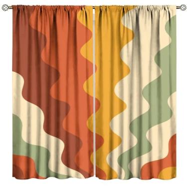 Imagem de Cortina de sol vintage descolada, estética dos anos 70, arco-íris, abstrata, colorida, funky, ondas, boho, moderno, cortinas de janela para quarto, sala de estar, casa, 107 cm L x 114 cm C (sem apagão