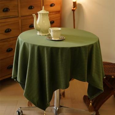 Imagem de Wuluwala Toalha de mesa de centro de veludo retrô verde escuro à prova de poeira com borla pendurada nos quatro cantos, adequada para salas de estar, bares e cafés 119 x 119 cm