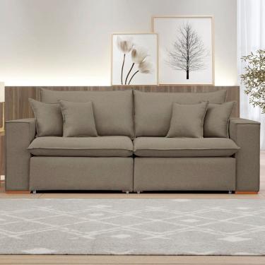 Imagem de Sofá 4 Lugares Barcelona Retrátil Veludo/Bege Escuro - Celflex