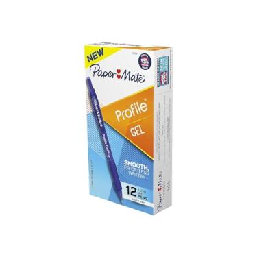 Imagem de Paper Mate® Canetas retráteis Profile gel, ponta média, 1,0 mm, barril azul, tinta azul, pacote com 12 canetas