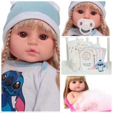 Imagem de Bebê Reborn Boneca Loira Silicone Pode Banho Stitch Pelúcia - Cegonha 