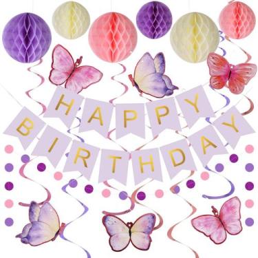 Imagem de Decorações de aniversário meowtastic Purple Feliz Aniversário