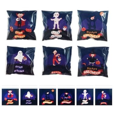 Imagem de koutey 200 sacos pequenos de doces de celofane de Halloween, 8 estilos autoadesivos transparentes para lembrancinhas de festa de Halloween, artesanato caseiro, embalagem de lanche (cor - Halloween-4)