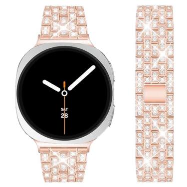 Imagem de DEALELE Pulseiras de substituição compatíveis com Samsung Galaxy Watch 8 de 40 mm/44 mm/8 Classic de 46 mm, strass brilhante e diamante (ouro rosa)
