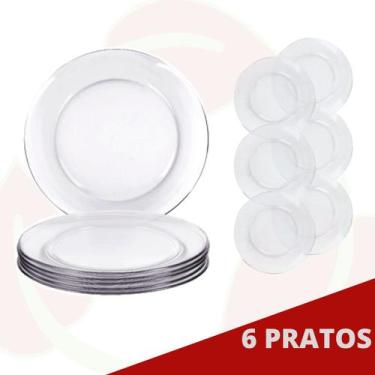 Imagem de 6 Prato Raso Redondo Gourmet Transparente 26CM Duralex Refeição - NADI