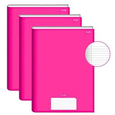 Imagem de Caderno Brochurão Kit 3un 96fls Stiff Capa Dura Pink Jandaia Escolar I