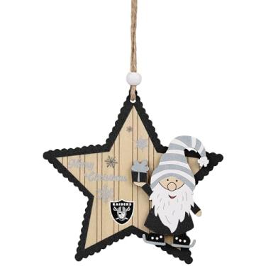 Imagem de FOCO Enfeite de estrela de madeira NFL Las Vegas Raiders com gnomo – Decoração de Natal oficialmente licenciada